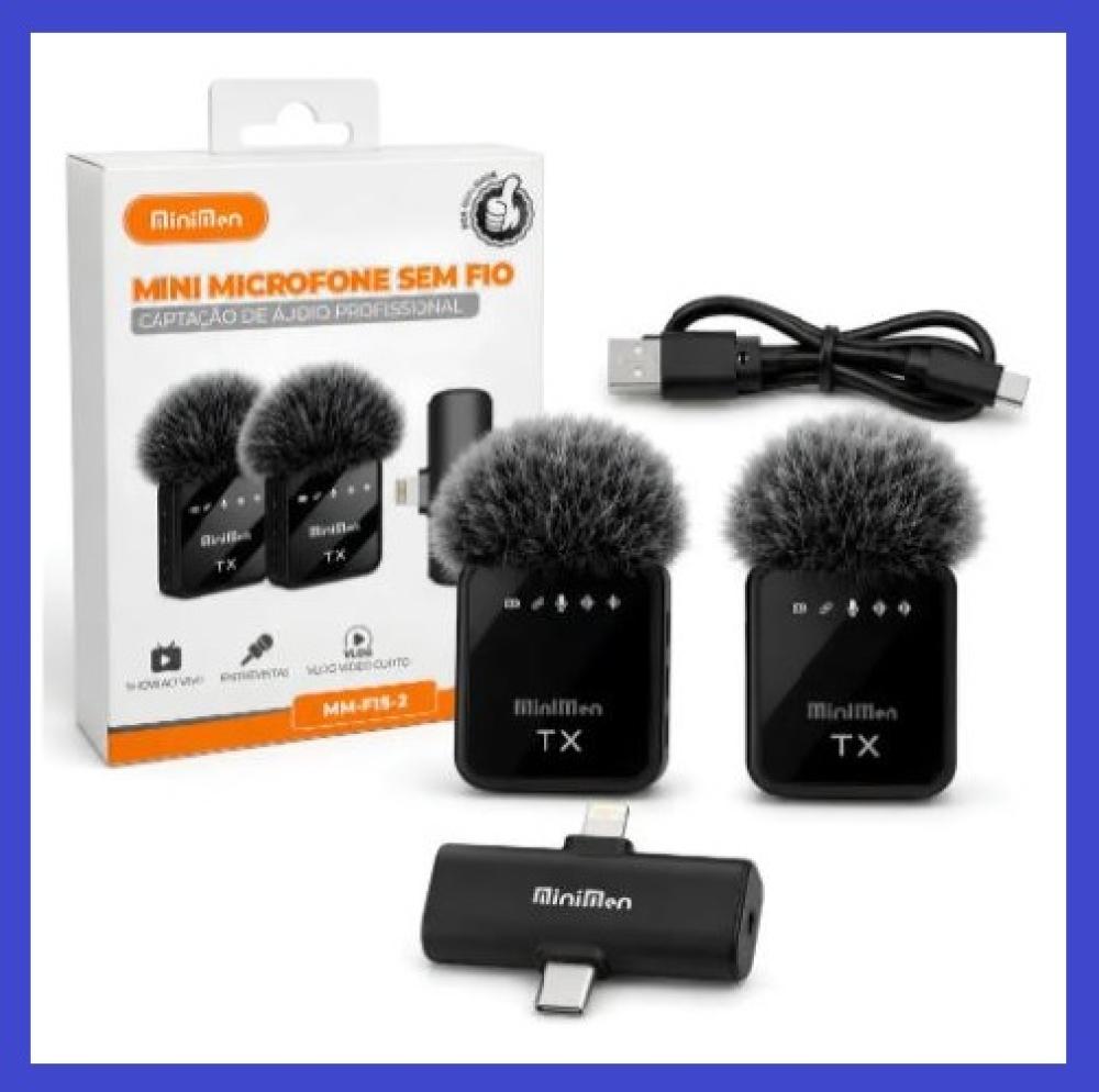 1013 - Microfone – Mini Microfone Duplo Sem Fio Lapela (Iphone x Tipo C)