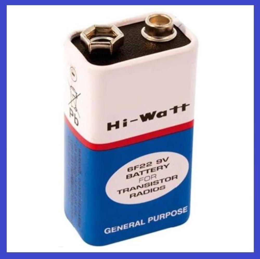 1197 - Bateria – Hi-Watt 6F22 (CAIXA 10 UND) Long Life 9 Volts